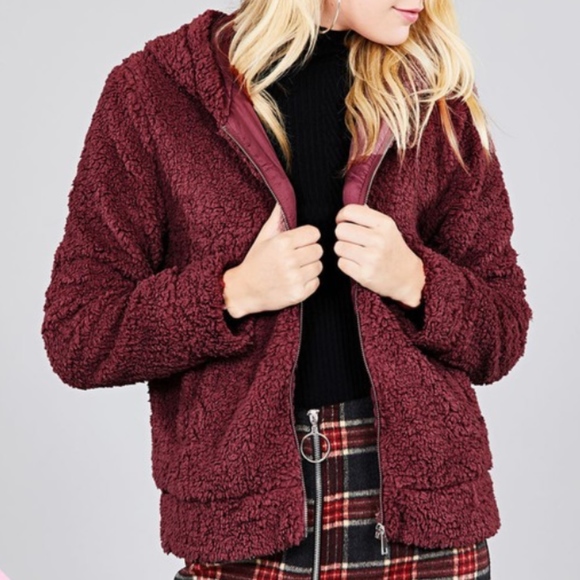 Jackets & Blazers - Faux fur sherpa hoodie jacket with lining
